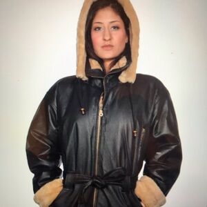 WILDA WOMENS LEATHER COAT FAUX FUR LINING IN COAT AND HOOD NWOT SIZE XL
